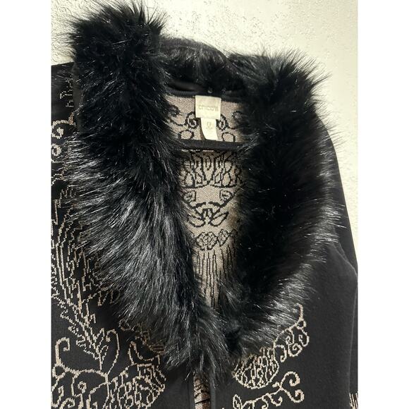 Chico’s Women’s Faux-Fur Collar Lurex Cardigan Black with Gold Size 0 - Picture 5 of 15